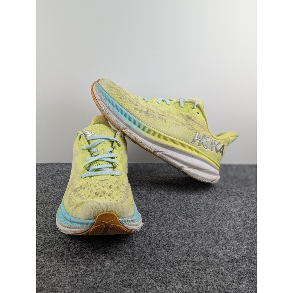 Hoka Clifton 9 Shoes Womens Size 8.5 Citrus Glow Sunlit Ocean Running Sneakers